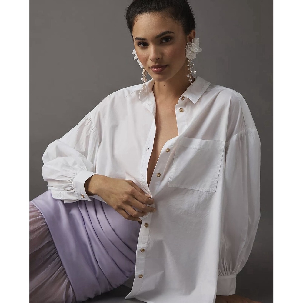 Anthropologie Pilcro Women's Oversized White Poplin Shirt Button-Up Size XS